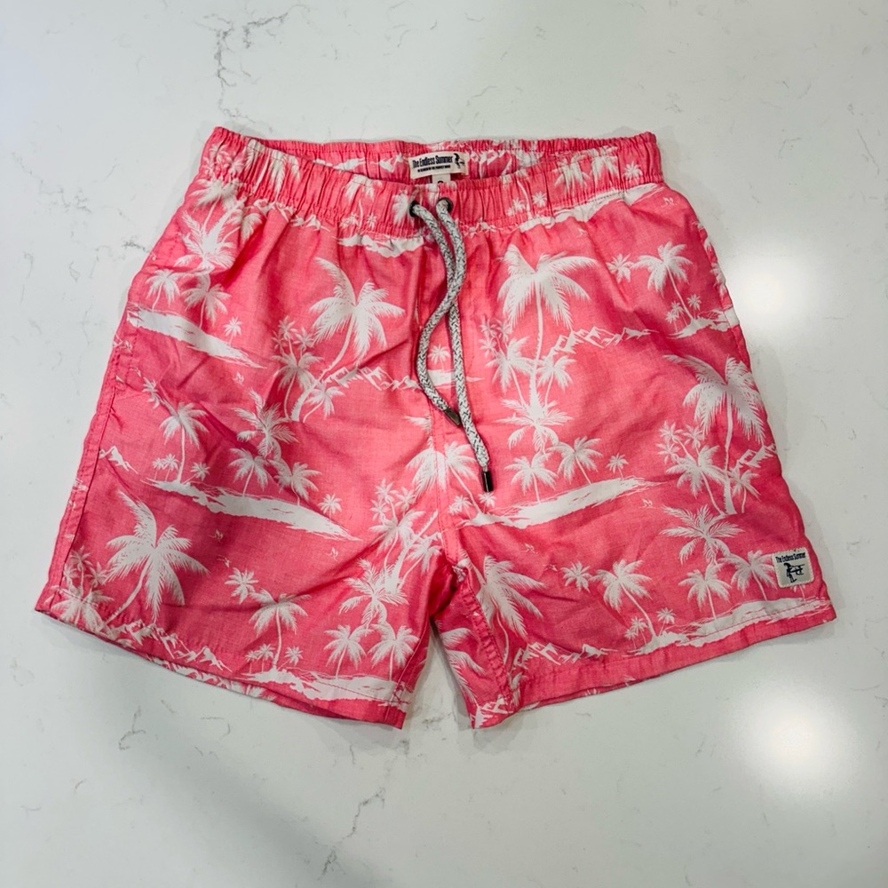 Endless Summer Pink Palm Print Men's Swim Trunks